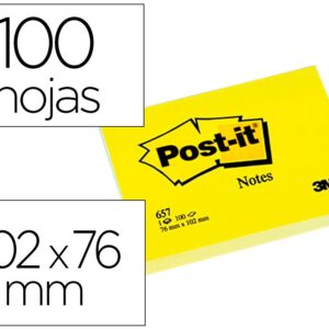 BLOC DE NOTAS ADHESIVAS QUITA Y PON POST-IT 76X102 MM CON 100 HOJAS 657 - Imagen 1