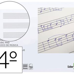BLOC MUSICA LIDERPAPEL PENTAGRAMA 3MM CUARTO 20 HOJAS 100G/M2